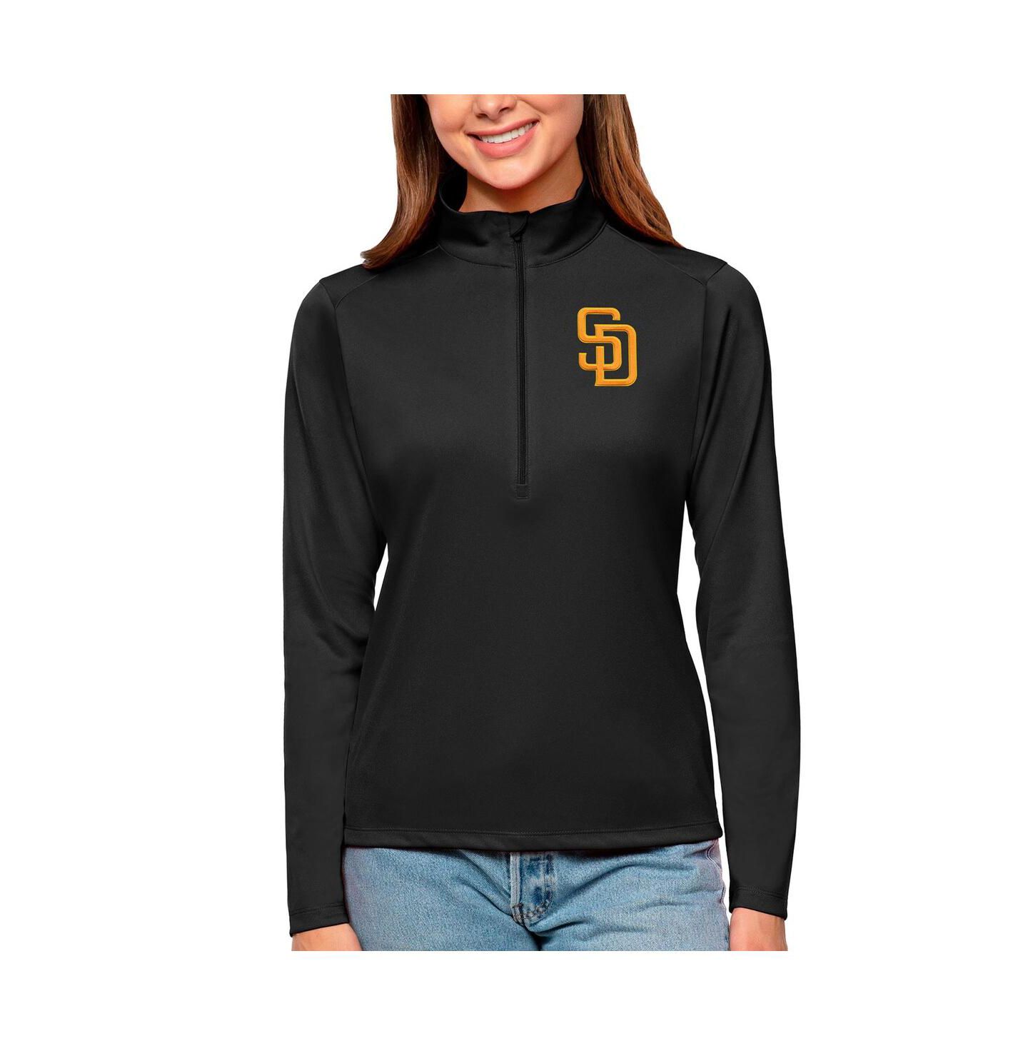 Женский свитер Antigua Black San Diego Padres Tribute Quarter-Zip Pullover Top — фото 1