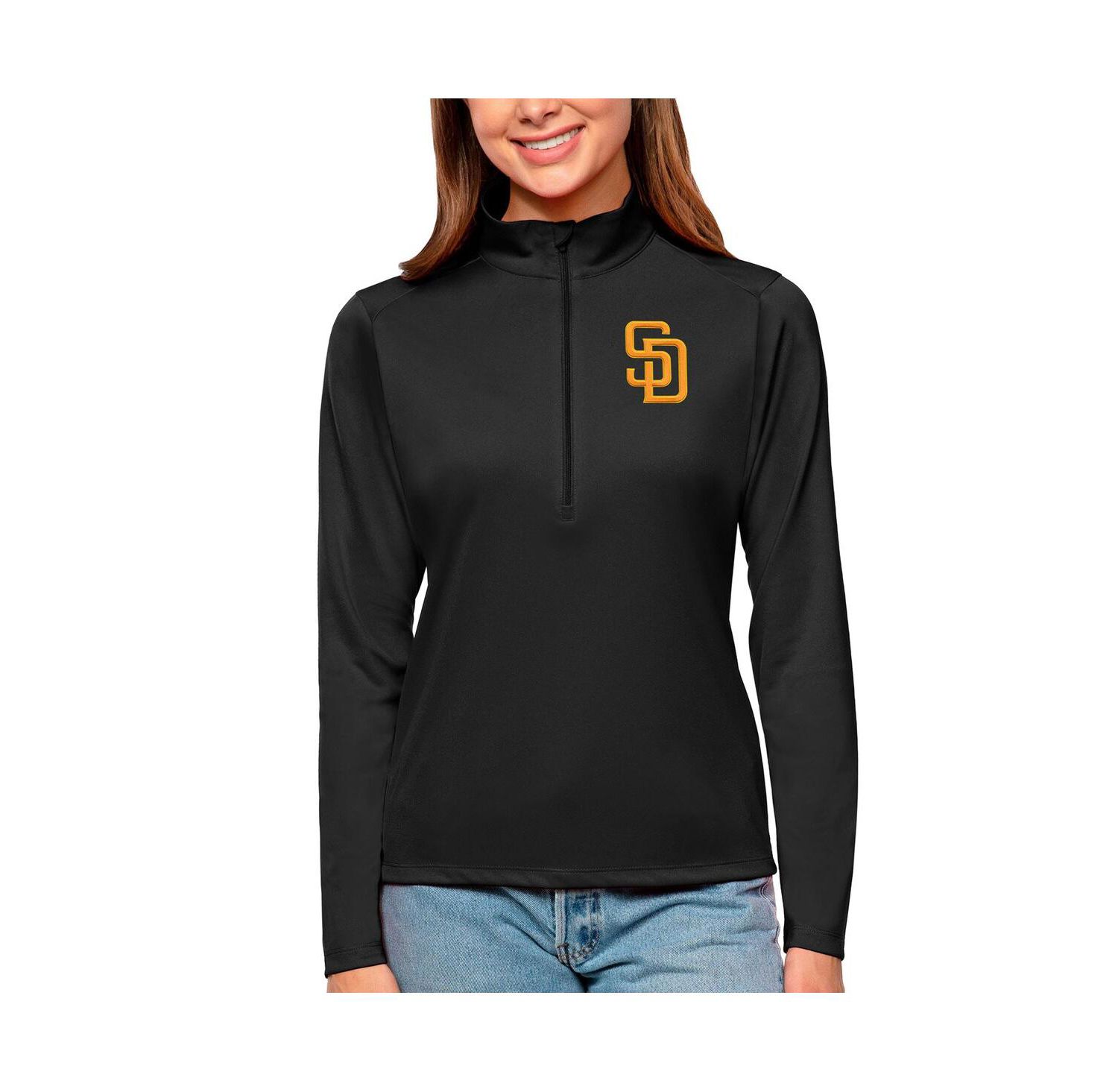 Women's Black San Diego Padres Tribute Quarter-Zip Pullover Top