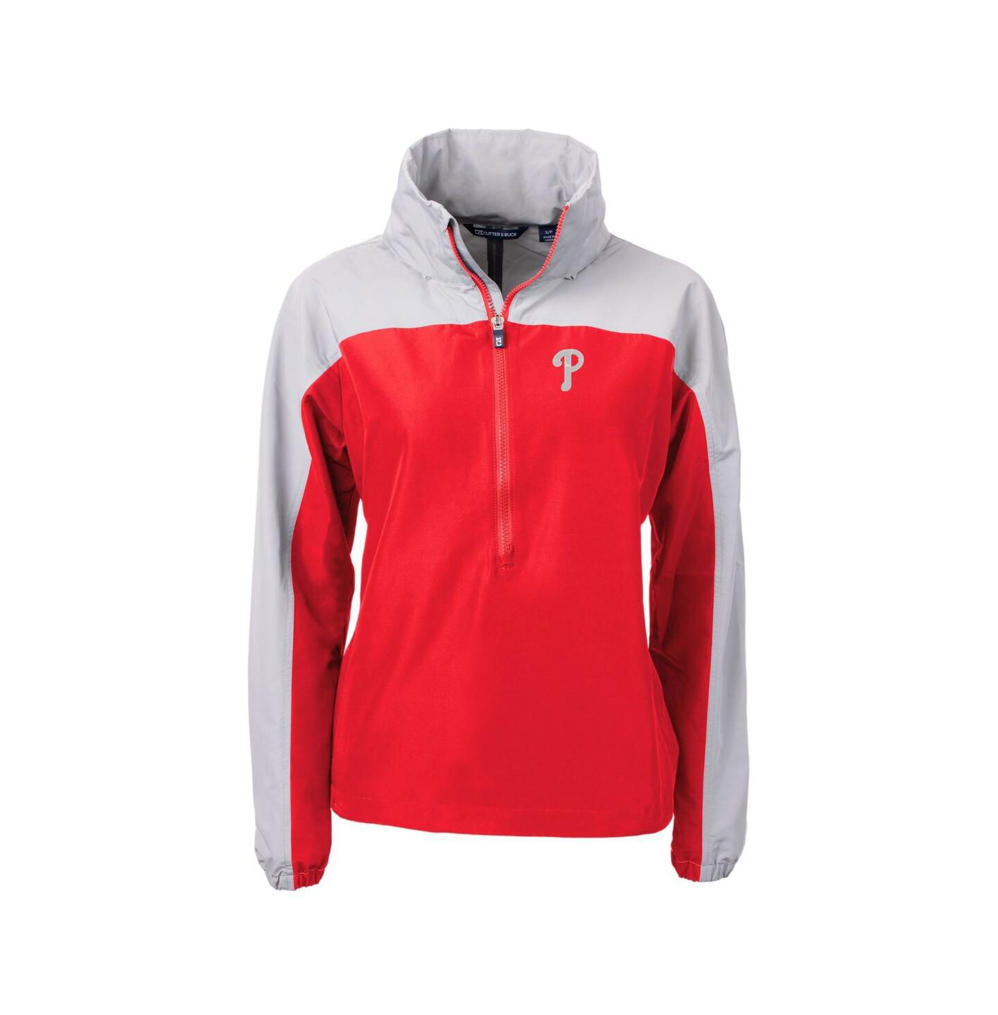 Женская куртка Cutter & Buck Red Philadelphia Phillies Charter Eco Half-Zip Anorak — фото 3