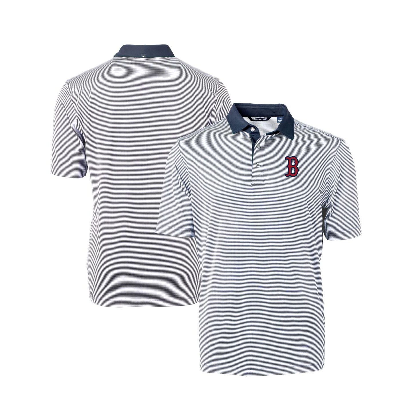 Мужское поло Cutter & Buck Navy/White Boston Red Sox Virtue Eco Pique Micro Stripe Polo — фото 1