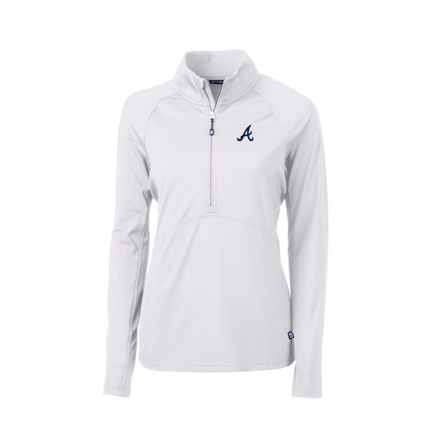 Женский свитер Cutter & Buck White Atlanta Braves Adapt Eco Knit Stretch Half-Zip Pullover Top — фото 1