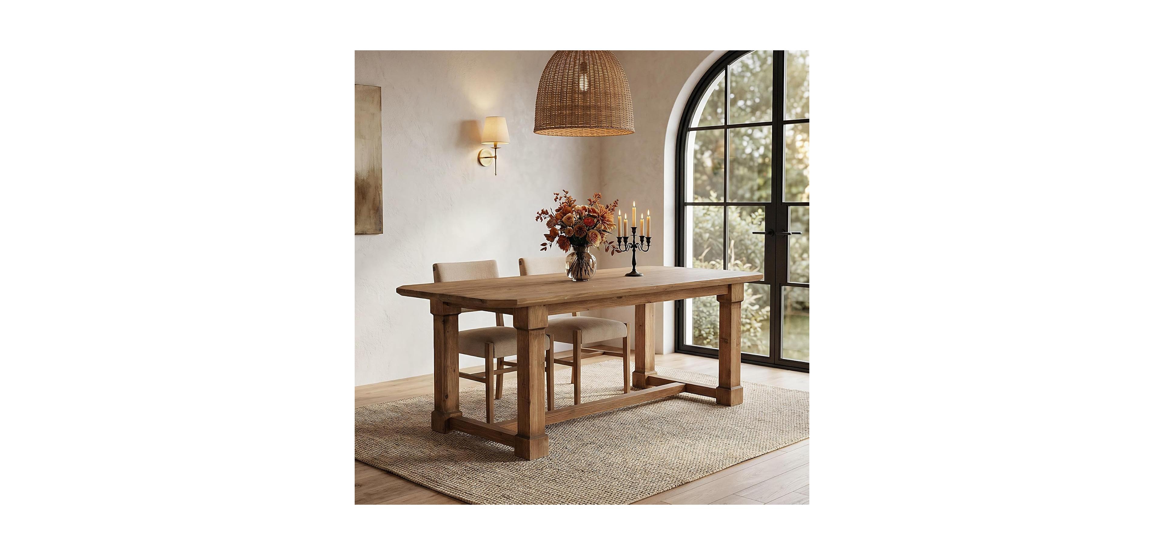 Tribesigns 63" Solid Wood Dining Table, Rectangular Kitchen Table with Sturdy Legs, Rustic Wooden Dinner Tables