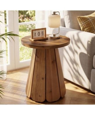 20" Solid Wood End Table, Round Side Table with Splayed Base, Farmhouse Nightstand Accent Table
