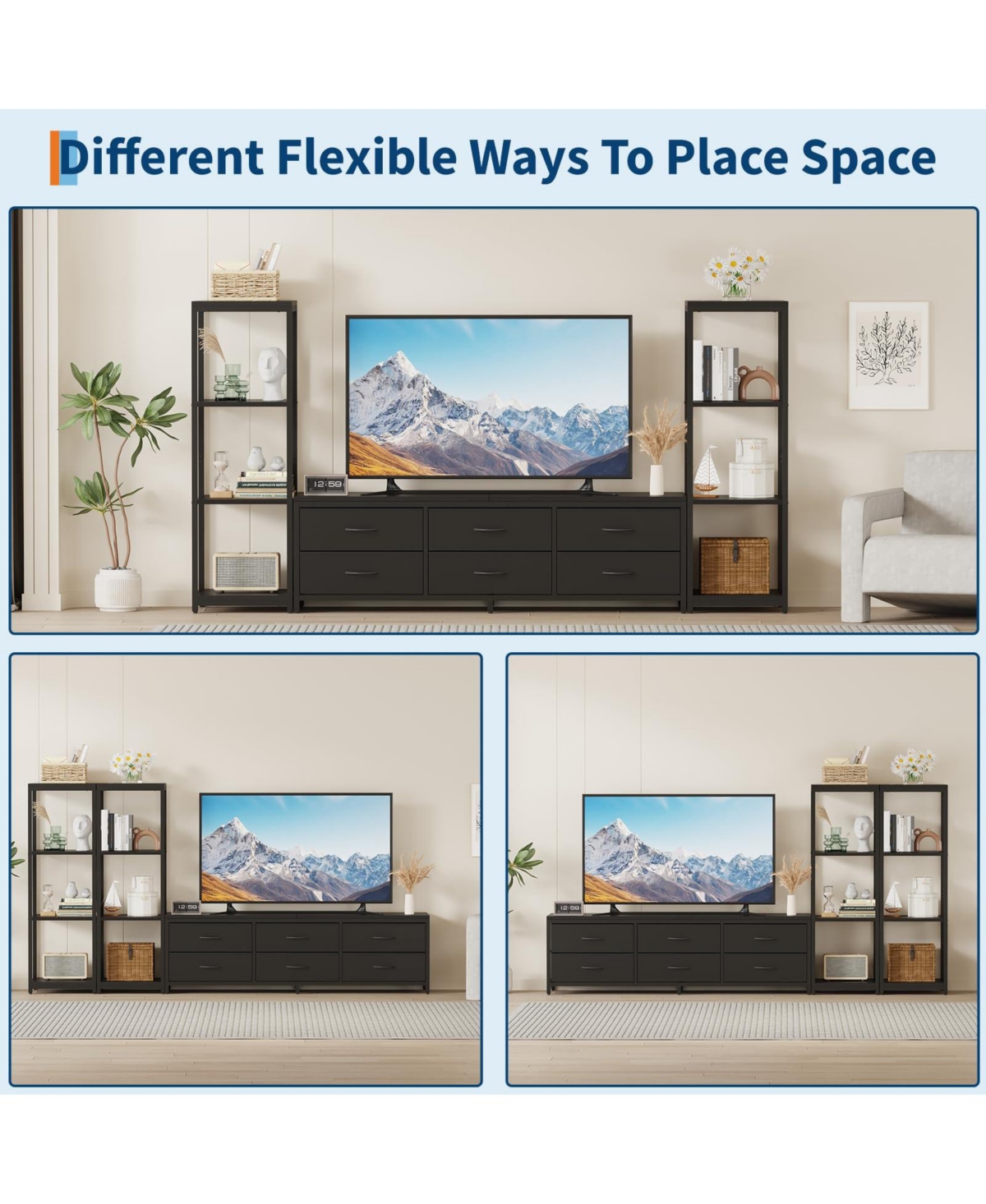gaomon Tv Stand with 6 Fabric Drawers and 4-Tier Shelves, Modern Entertainment Center for TVs up to 75