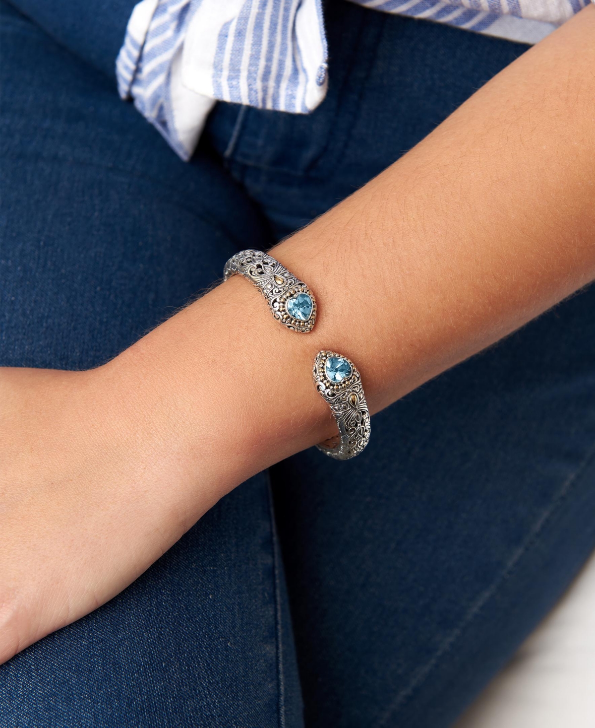 Devata Topaz and Lovina Cuff Bracelet Sterling Silver 18K Gold Accents