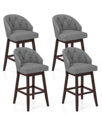 31" Bar Stools Set of 4 with Rubber Wood Frame Swivel Seat Footrest and Rivet