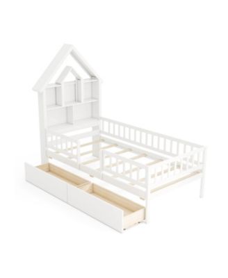 Kids Montessori House Bed with Storage Headboard
