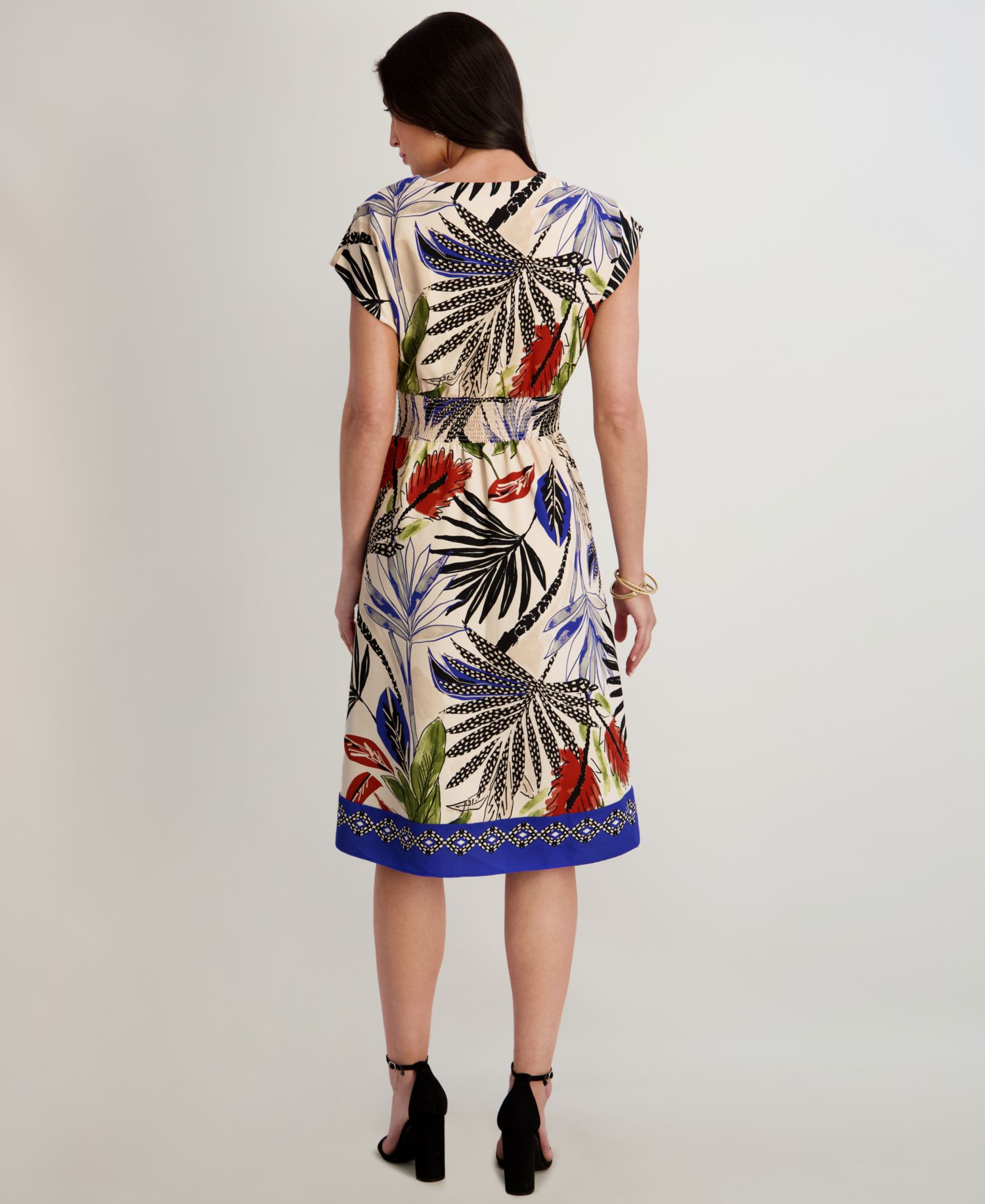 Women's Printed V-Neck Midi Dress