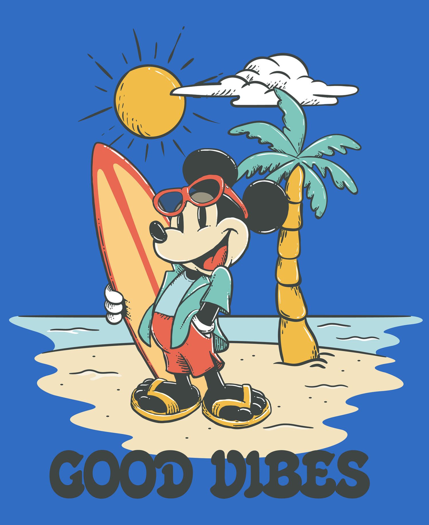 Men's Mickey Good Vibes Palm Tree Sleeveless Graphic T-Shirt
