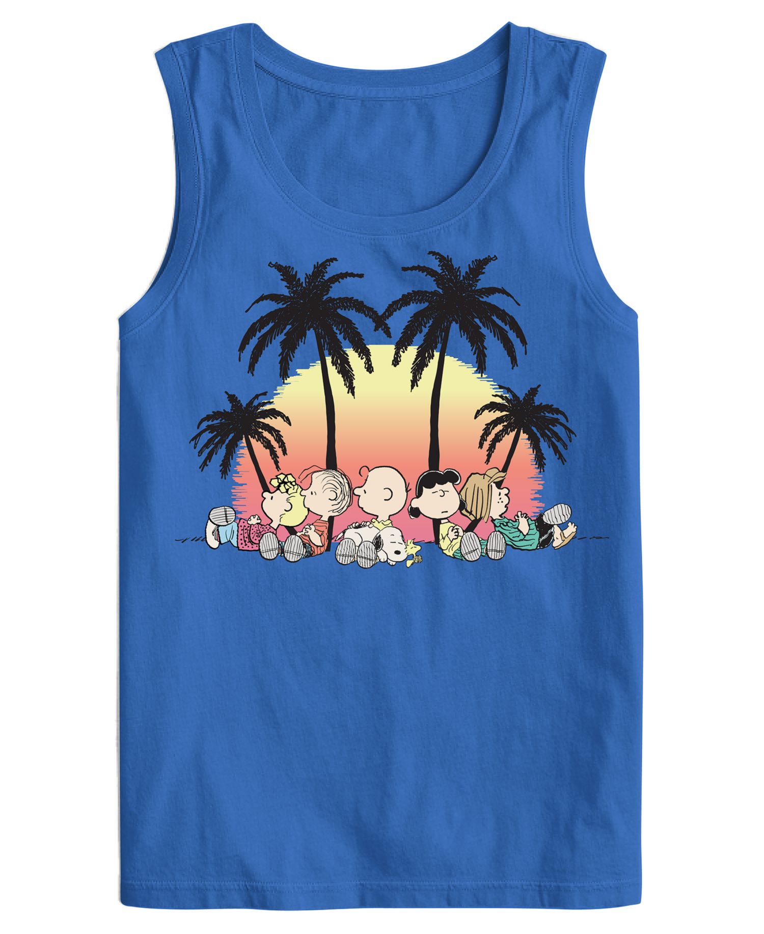 Men's Snoopy Peanuts Tropical Palm Tree Sleeveless Graphic T-Shirt