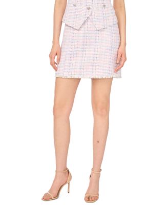Women's Frayed Tweed Princess Seam Mini Skirt