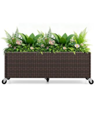 GOUUN - PE Rattan Patio Planter Box on Wheels with Bed Liner Brown
