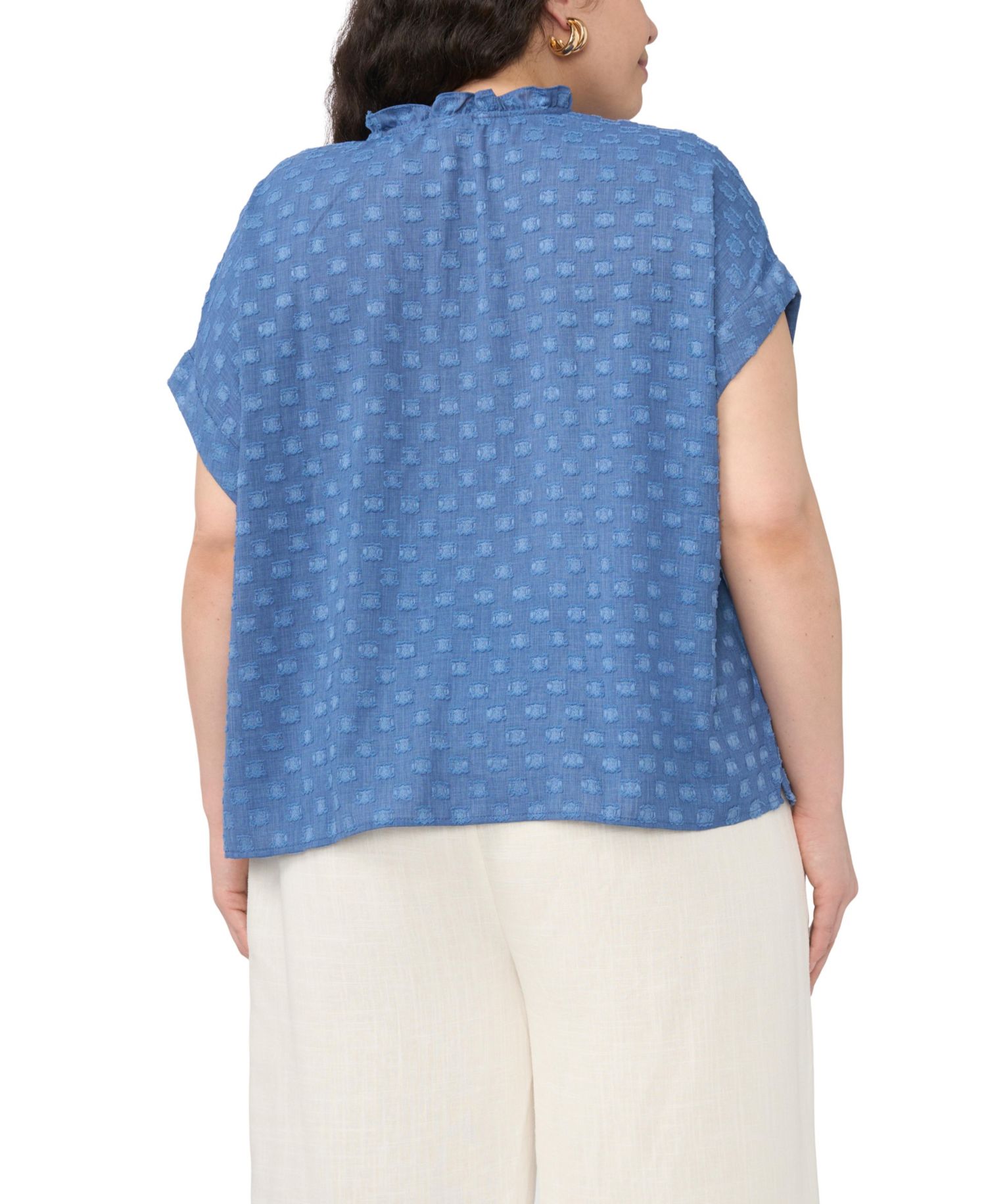 Plus Size V-Neck Front-Tie Short-Sleeve Blouse