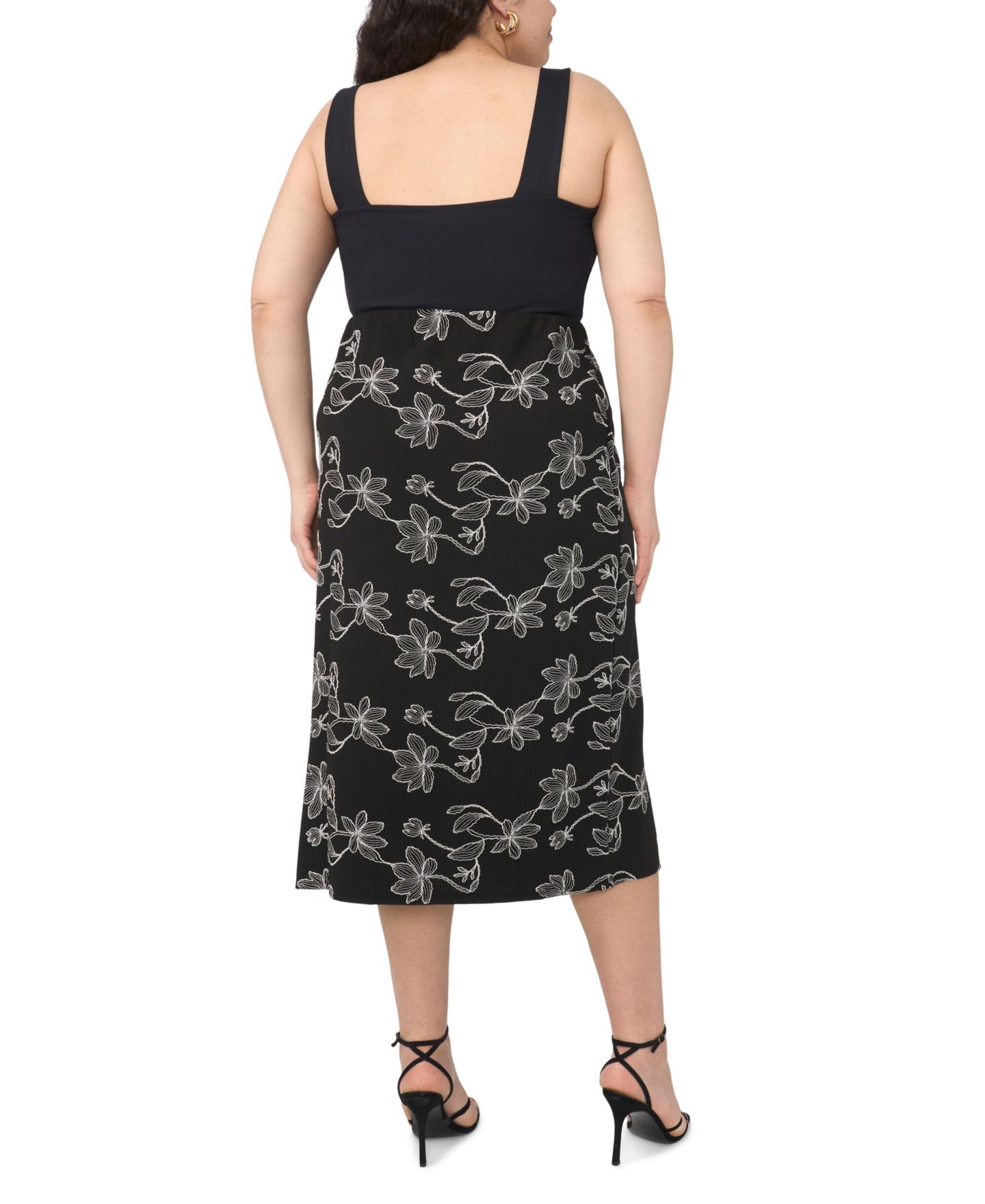 Женская юбка Vince Camuto Plus Size Floral Embroidered Pull-On Midi, цвет: Насыщенный чёрный — фото 7