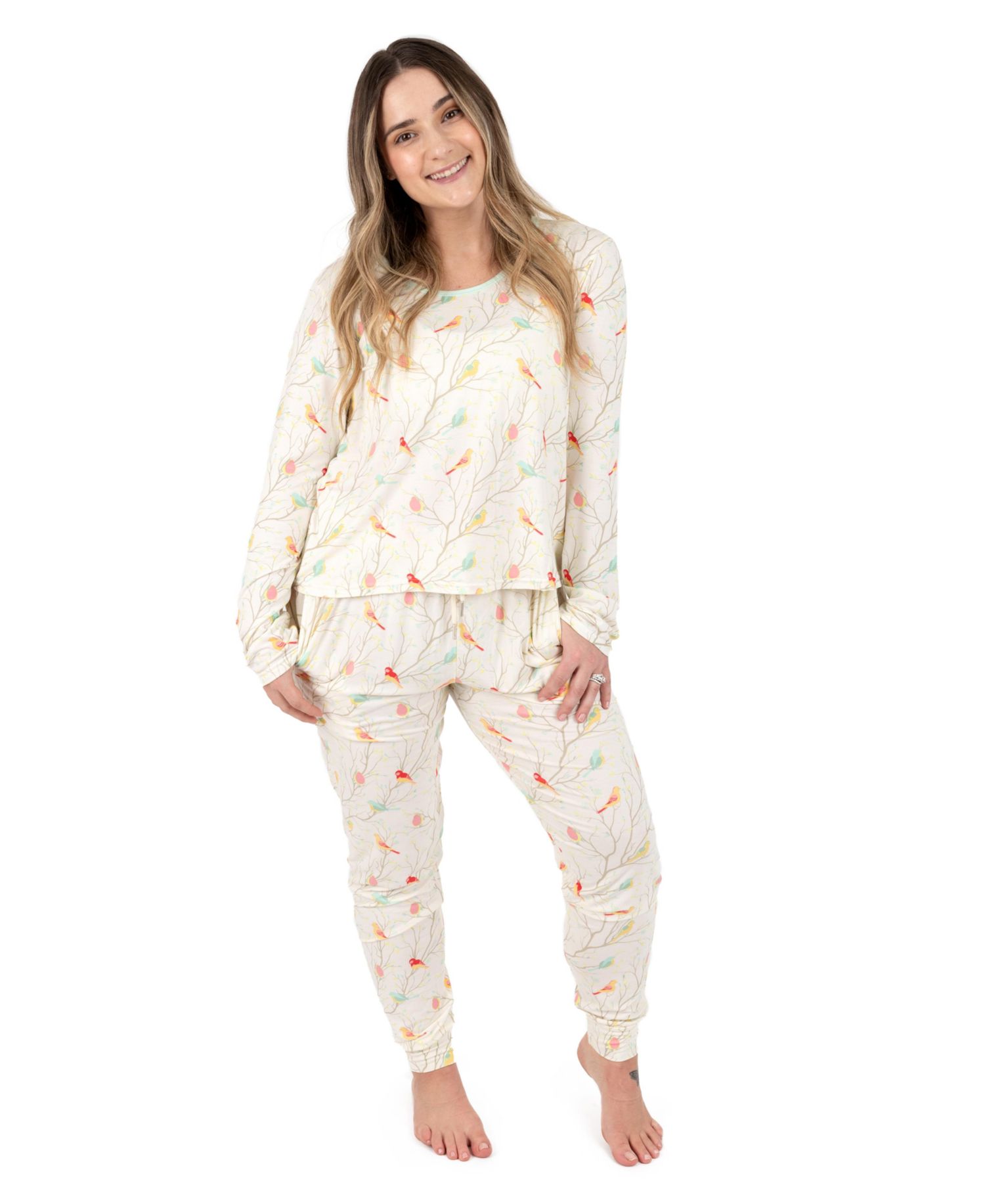 Women's Matching Family Two-Piece Cooling Bamboo Viscose Long Sleeve Pajamas - Nature and Wildlife Print