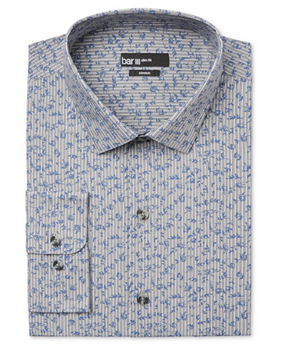 Bar III Men's Slim-Fit Striped Floral Dress Shirt, Only at Macy's