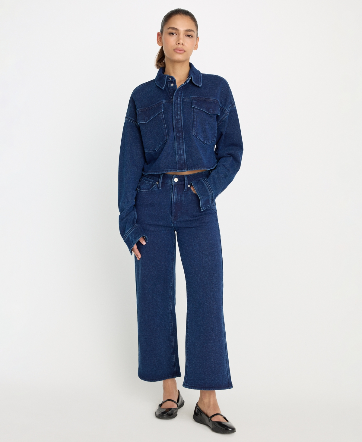 Good American Women's Jeanius Collared Cropped Jacket