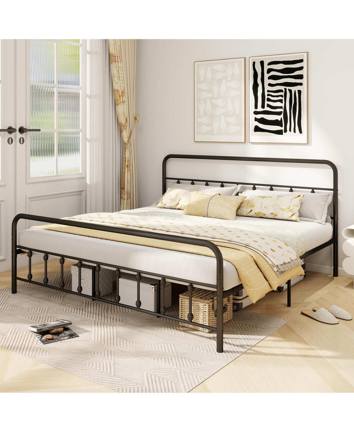 Slickblue Platform Bed Frame with Headboard Storage Space Under Bed for Organization