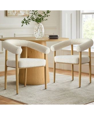  Dining Chairs Set of 2, Wood-Look Metal Legs, Modern Armchair