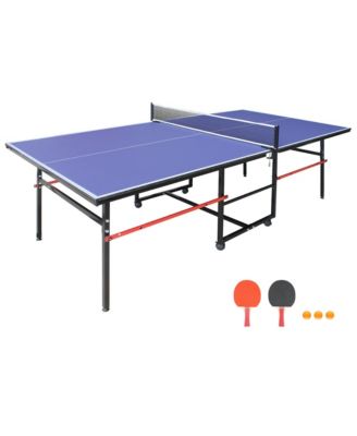 8FT Mid-Size Table Tennis Table, Foldable and Portable Ping Pong Table Set with Net, 2 Table Tennis Paddles and 3 Balls for Family Game