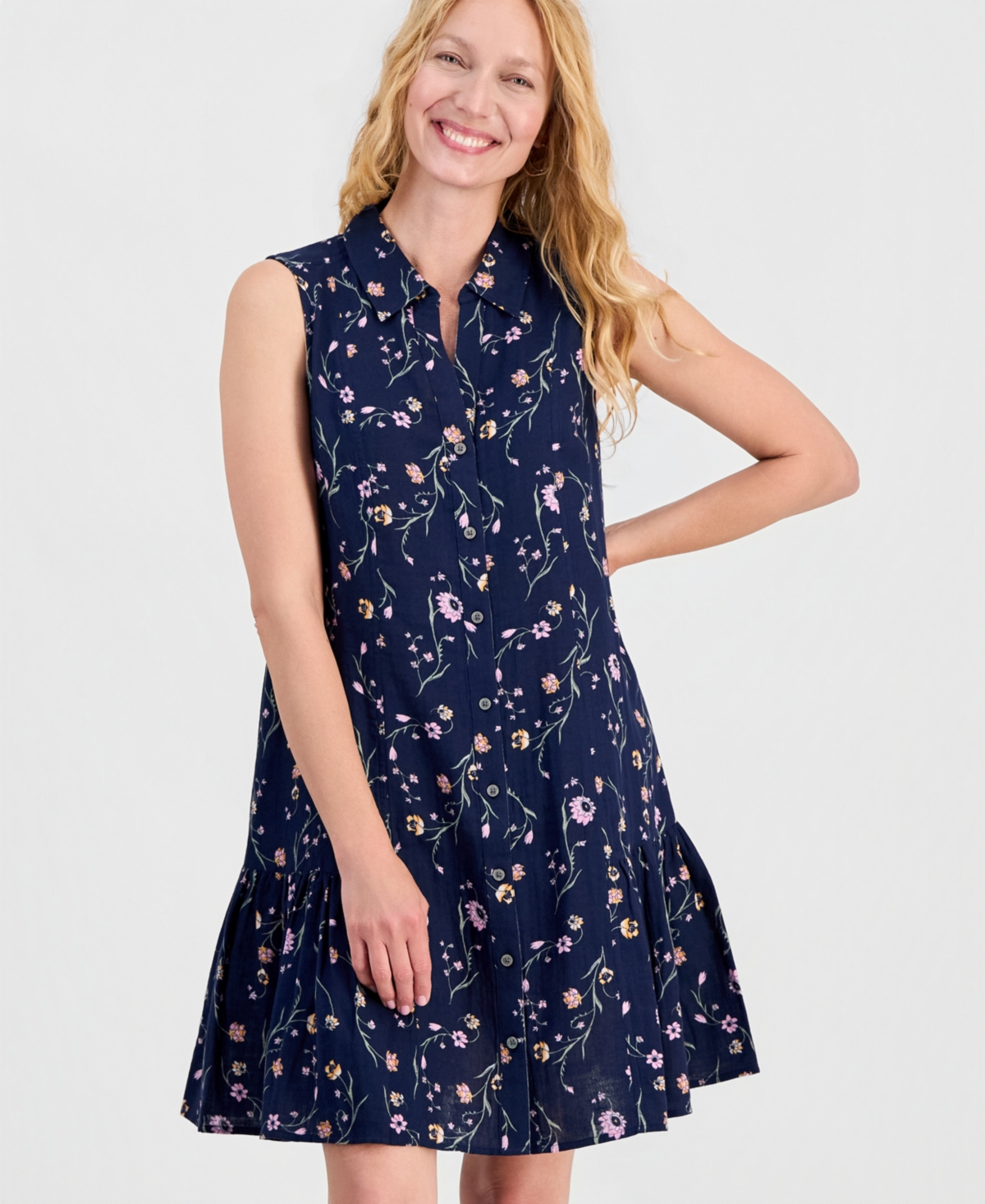 Style & Co Women's Printed Cotton Sleeveless Shirtdress, Macy's Exclusive