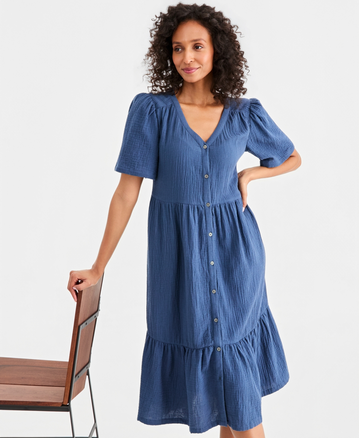 Style & Co Women's Cotton Gauze Tiered Button-Front Midi Dress, Macy's Exclusive