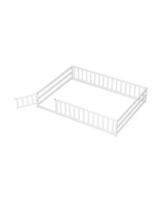 Kids Floor Bed with Full Safety Guardrails, Low Height Platform Bed Frame
