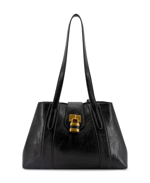 Женская сумка LIKE DREAMS Fiora Signature Lock Medium Satchel Handbag, цвет: Чёрный