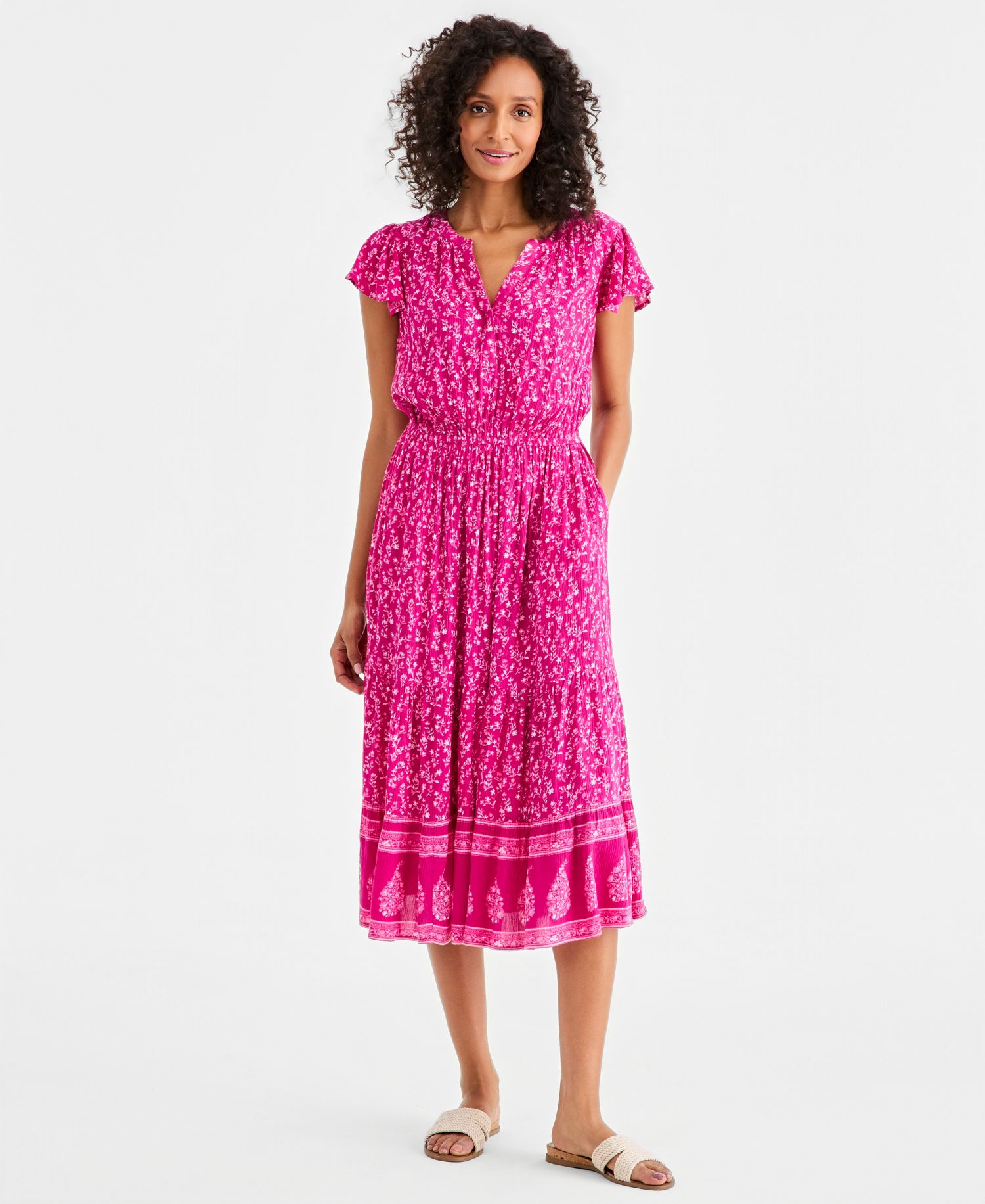 Petite Printed Tiered Midi Dress