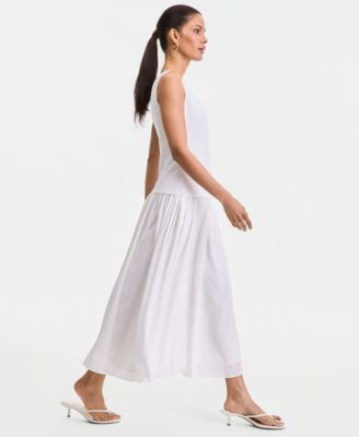 drop waist dress macys On 34th Women's Cotton Bayside Stripe Drop-Waist Midi Dress - White