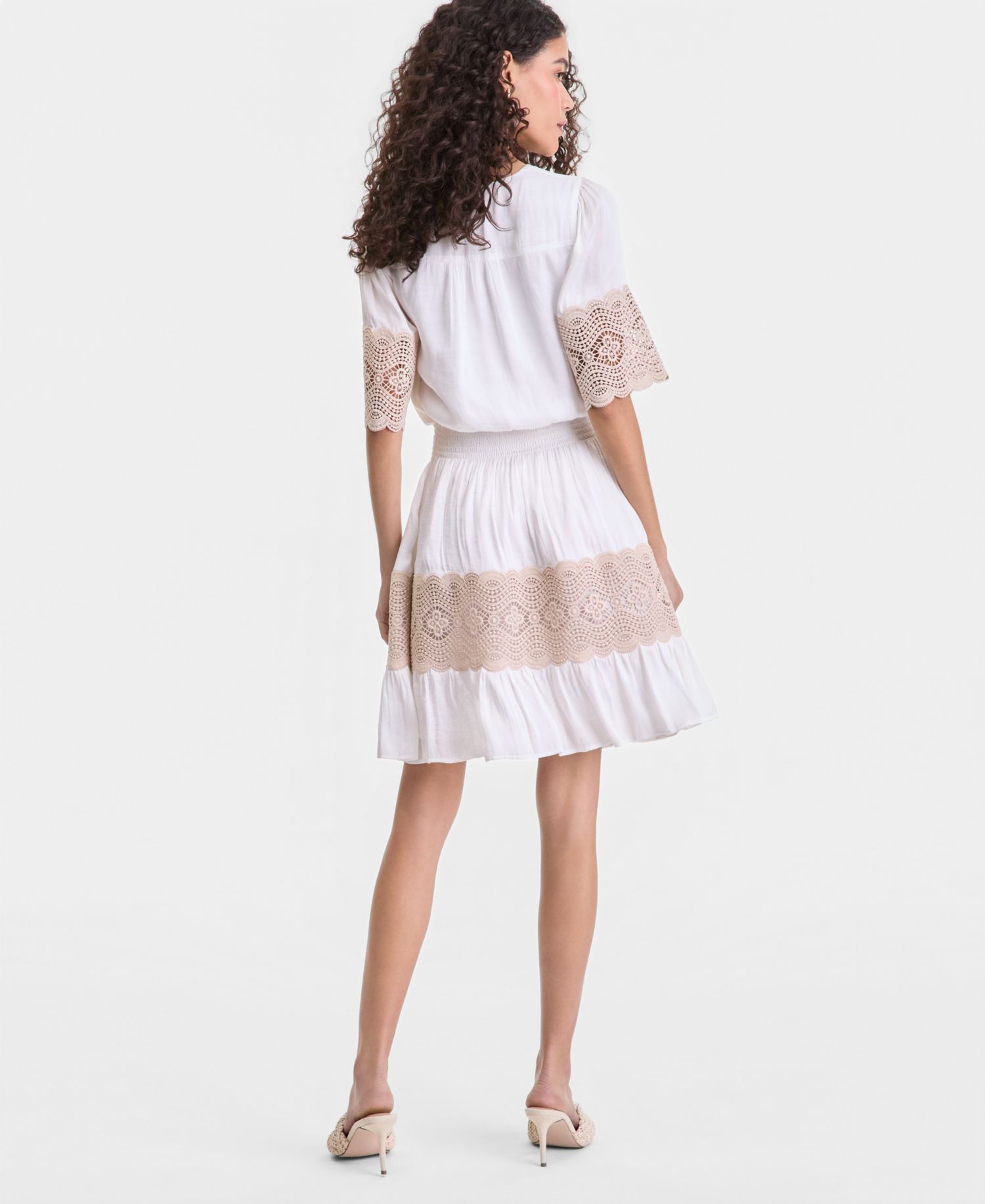 Women's Smocked-Waist Lace Trim Dress