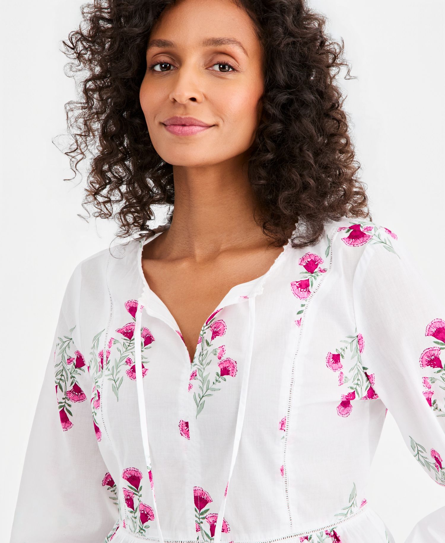 Women's Cotton Printed Peplum Popover Blouse