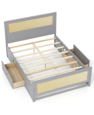 Rattan Platform Bed Frame Full Size with Storage Drawers