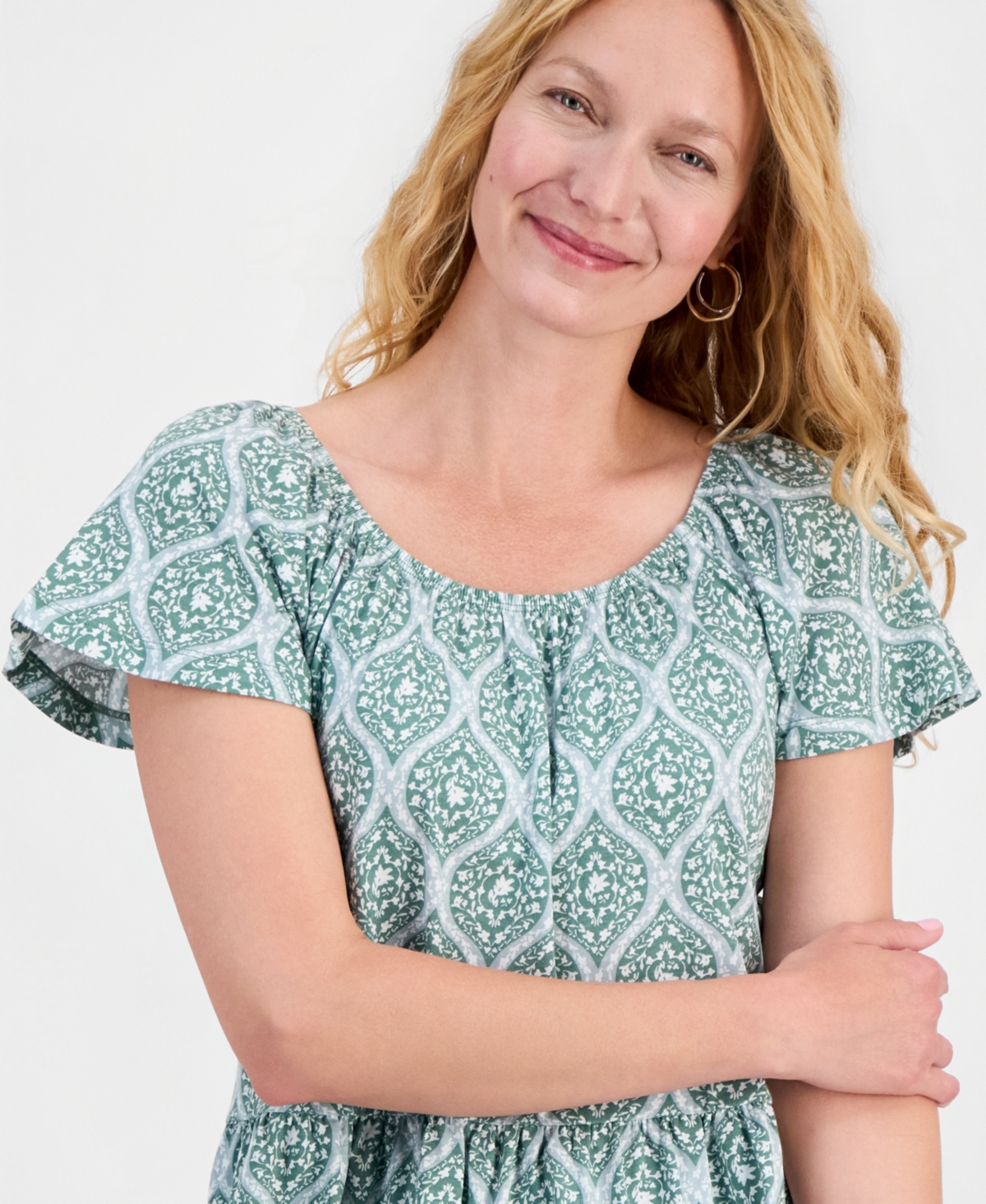Style & Co Women's Printed Peplum Scoop-Neck Top, Macy's Exclusive