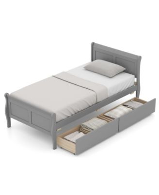 Wood Sleigh Bed with Storage Drawers, Platform Bed Frame with Underbed Storage