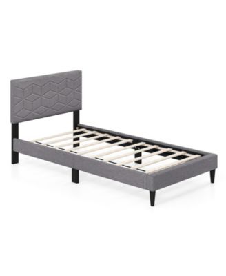 Linen Fabric Upholstered Platform Bed Frame, Modern Bed with Stylish Headboard