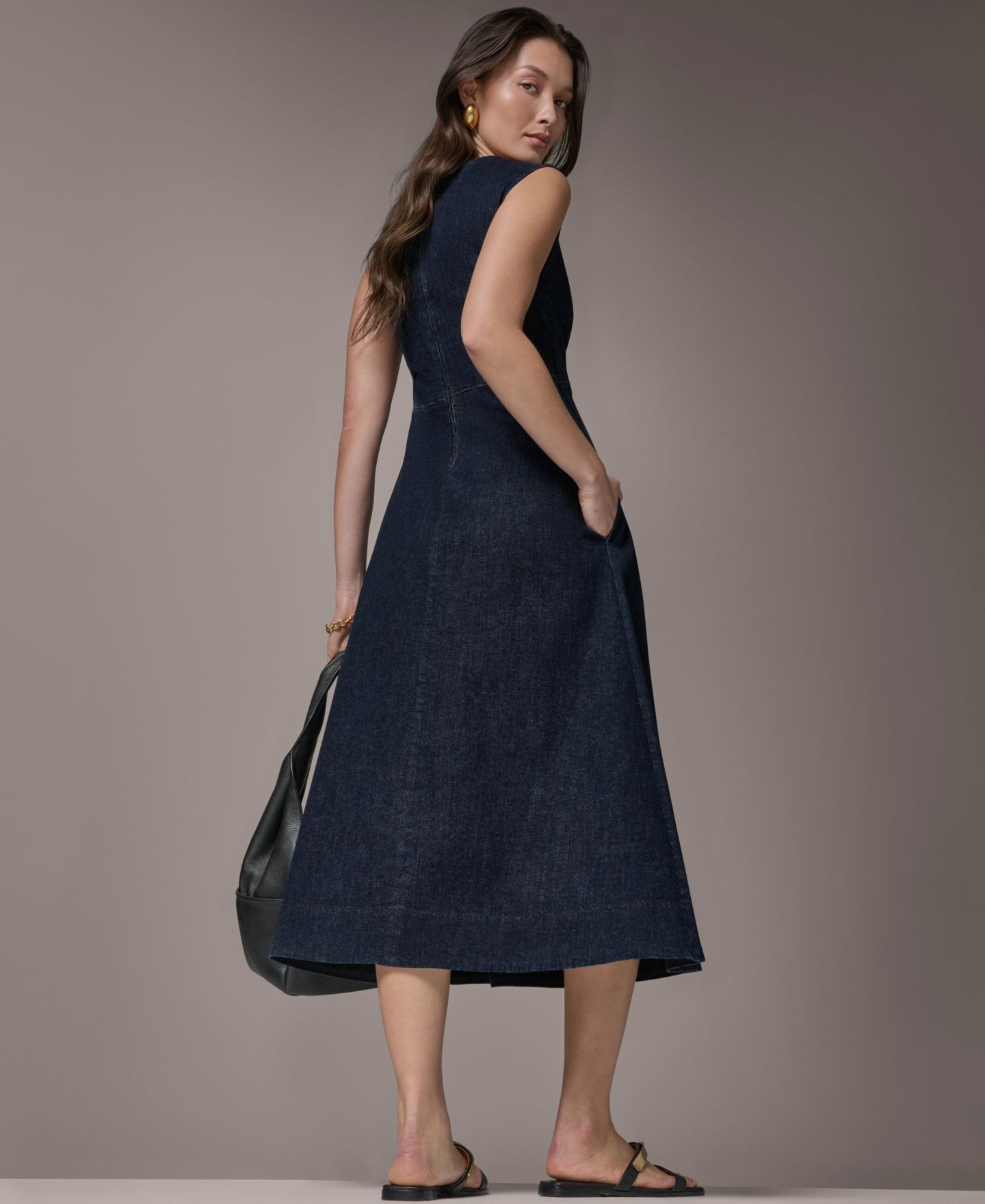 Женское платье Donna Karan Weekend Contrast Color Self-Belted V-Neck Midi, цвет: The Seneca — фото 8