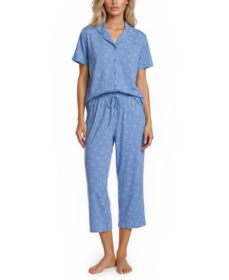 Women's Gabbie Notch Collar Shirt and Capri Pajama Pants, 2-Piece Set