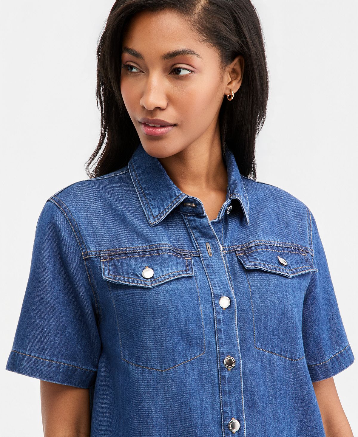 On 34th Women's Denim Short-Sleeve Minidress, Macy's Exclusive view 5 — MAYCSS fashion products