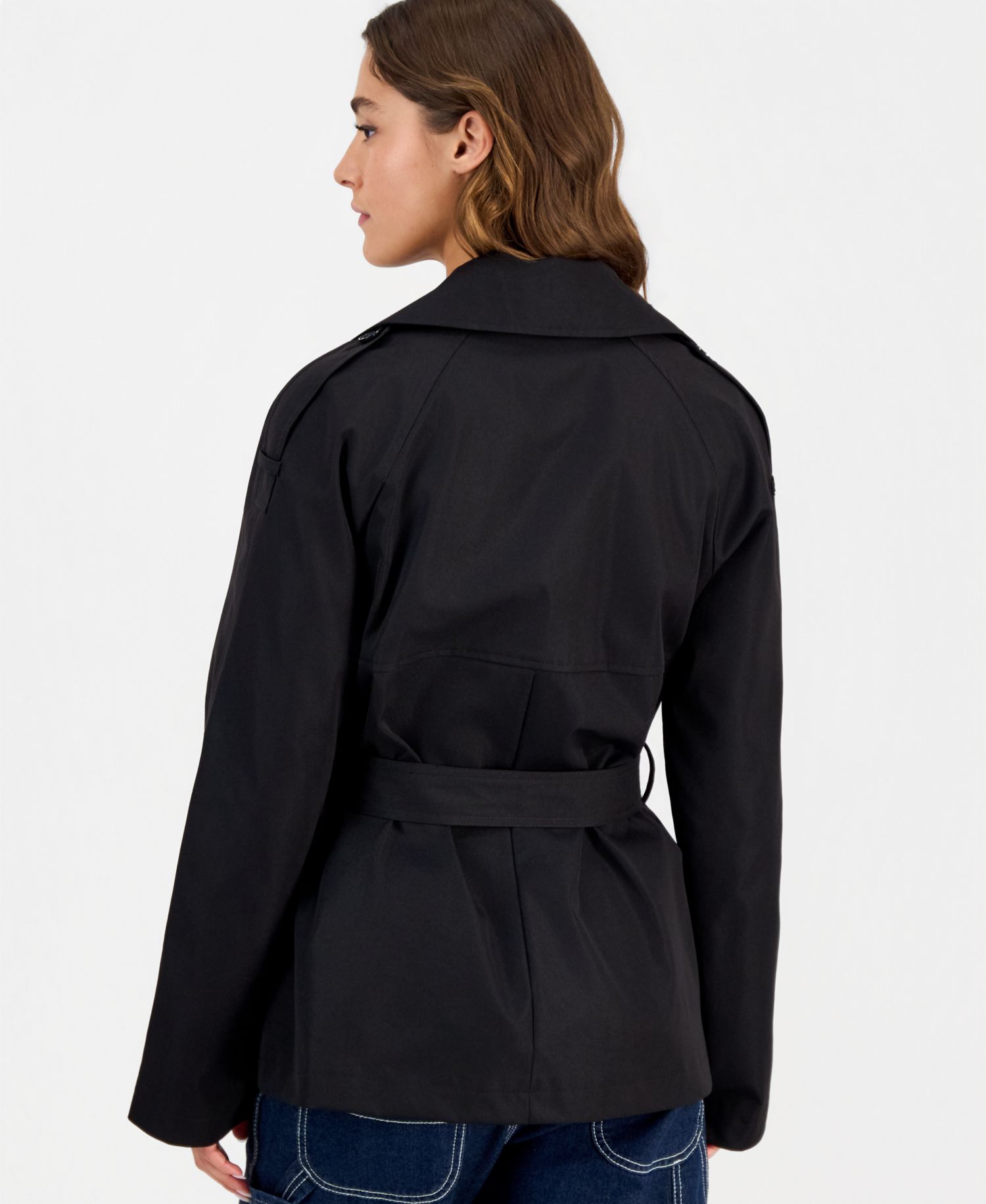 Juniors' Cropped Trench Coat