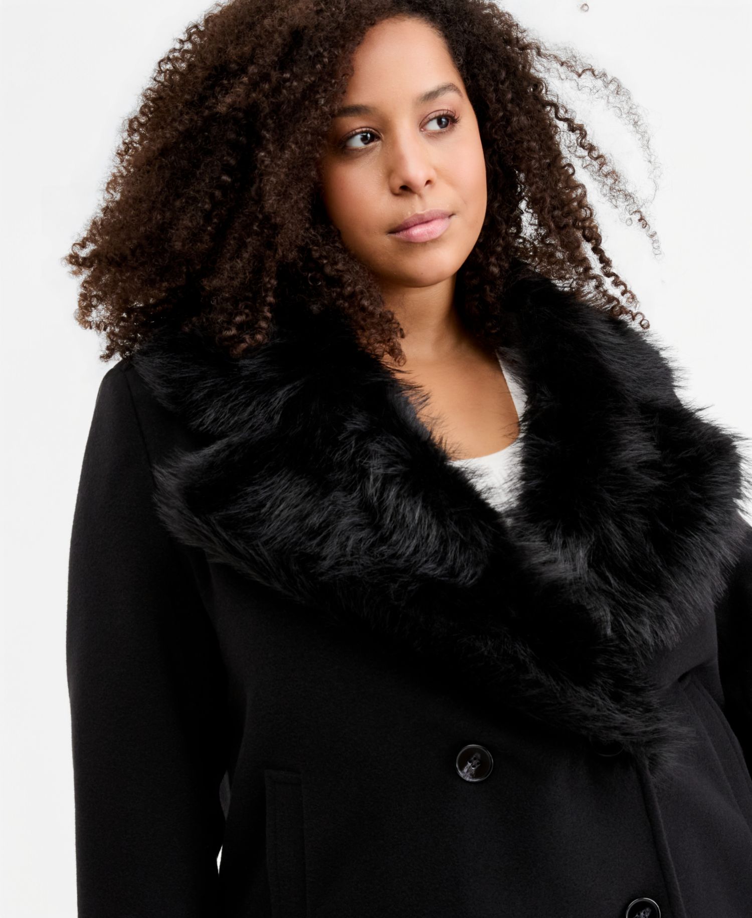 Plus Size Faux-Fur-Collar Peacoat