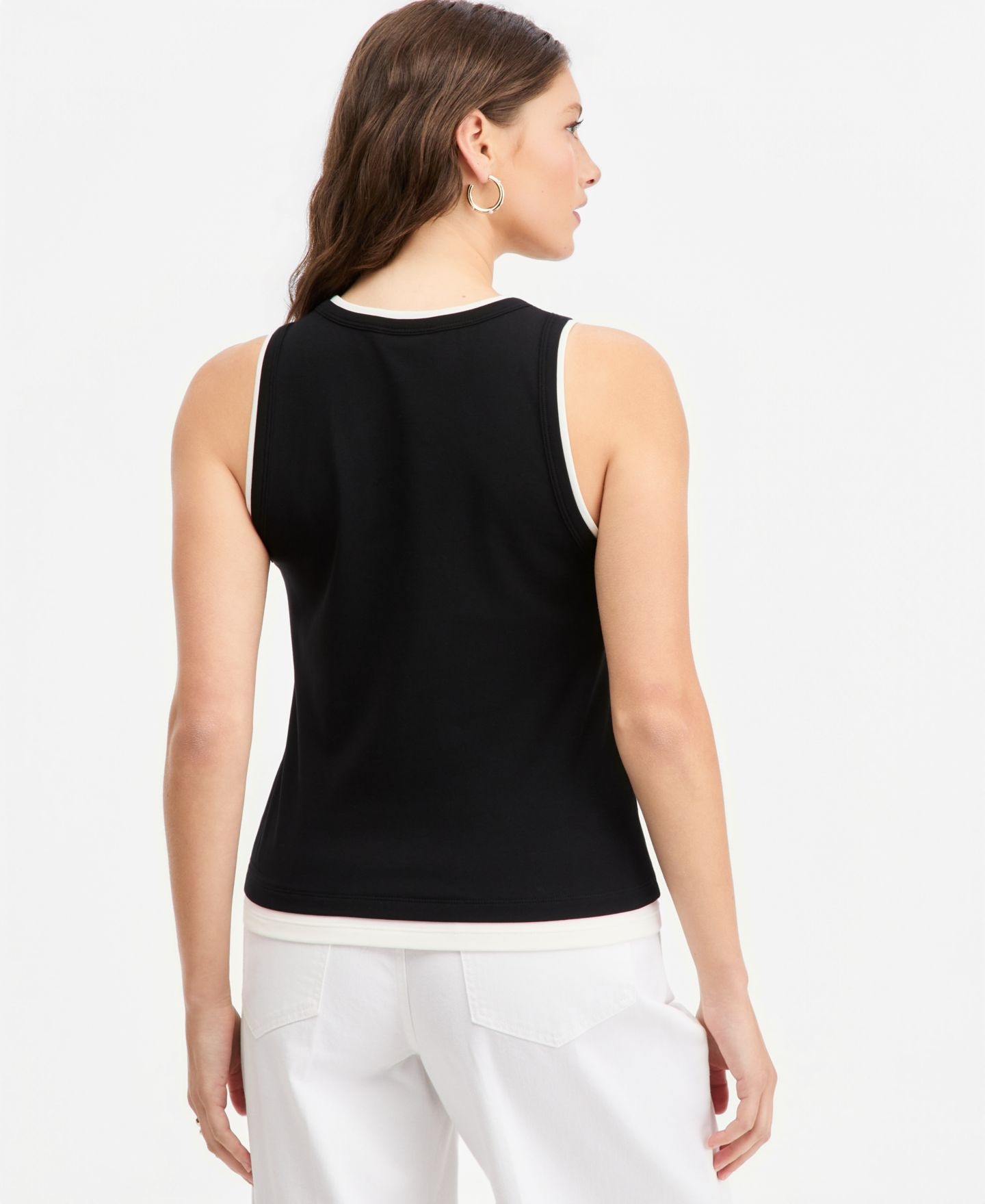 Женский топ On 34th Micro Rib Faux-Layered Tank Top, цвет: Глубокий чёрный — фото 2