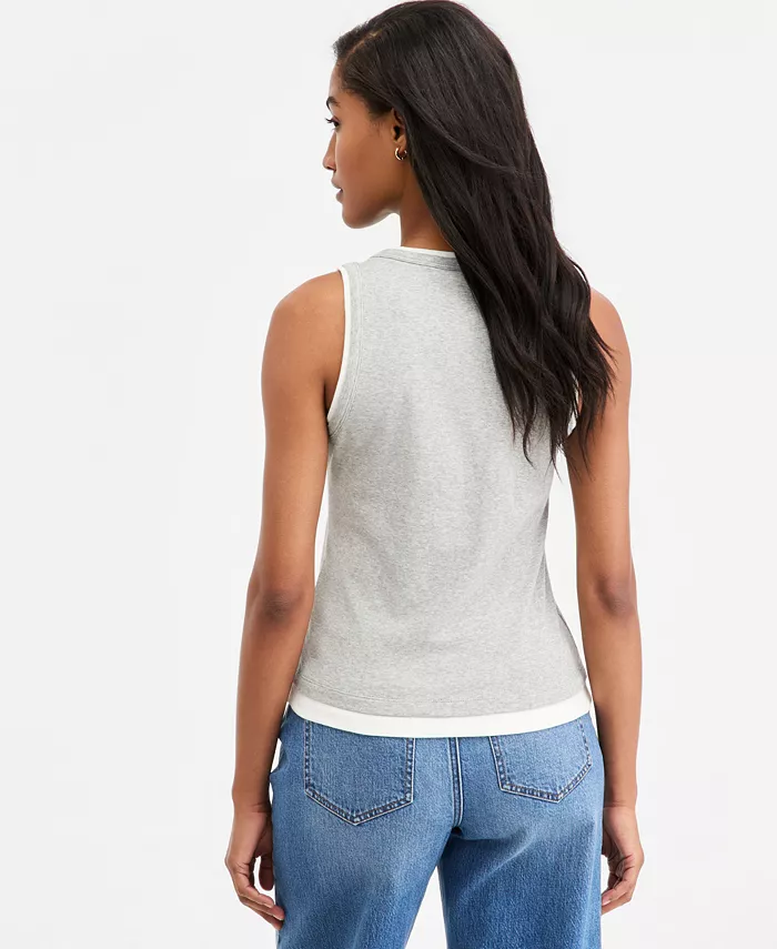 Women's Micro Rib Faux-Layered Tank Top - thumbnail 6
