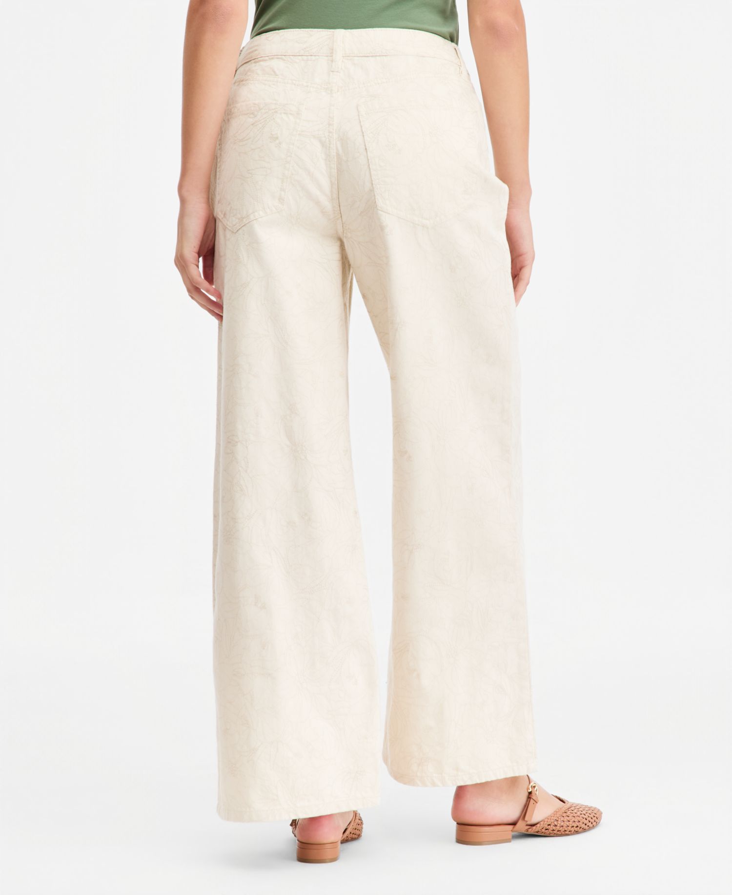 Women's High-Rise Floral Stitch Wide-Leg Jeans