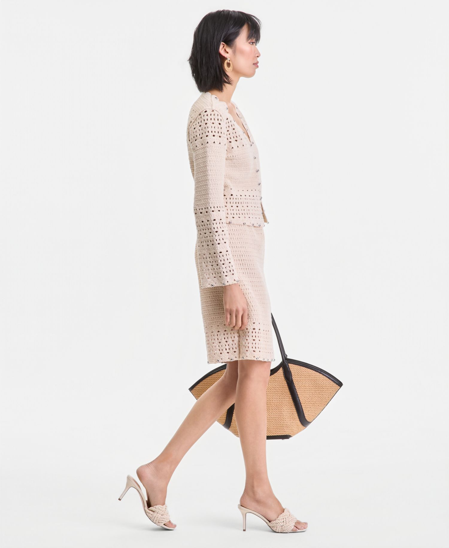 Women's Studded Cotton Crochet Sweater Skirt