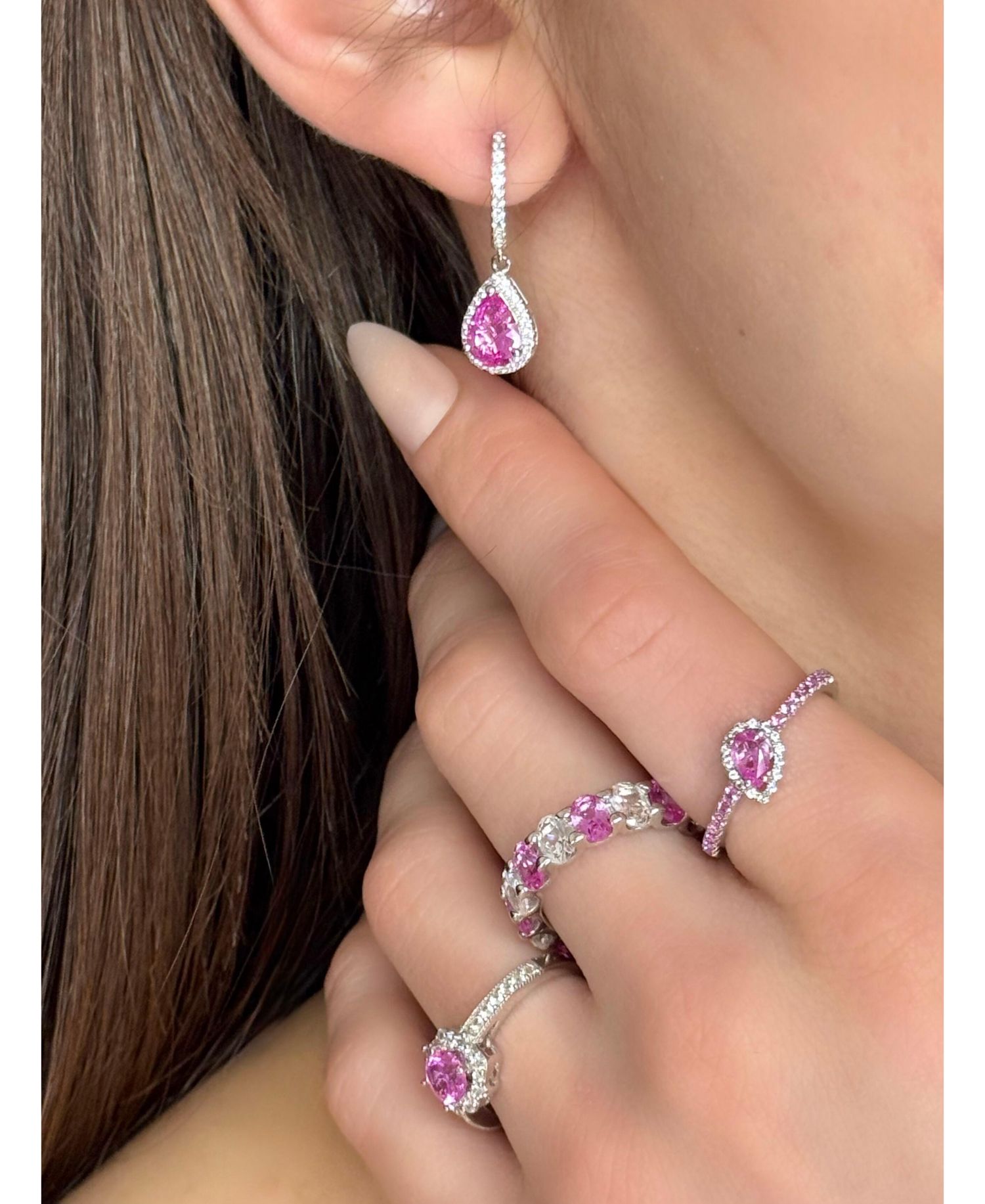 Suzy Levian Sterling Sapphire Pear Shape Halo Dangling Earrings