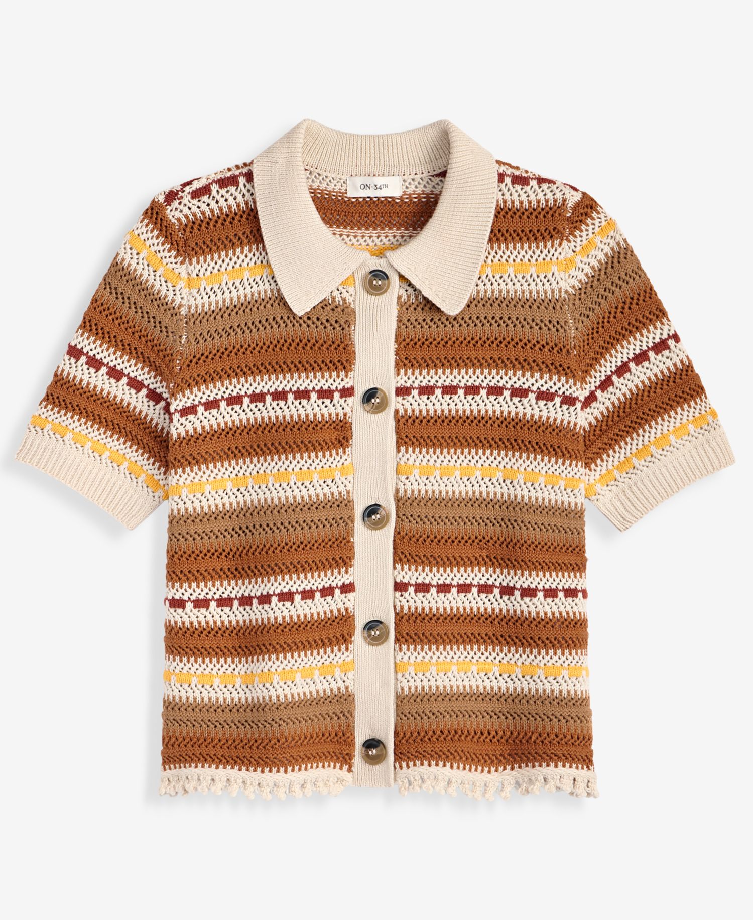 Women's Textured Stripe Short-Sleeve Collared Cardigan