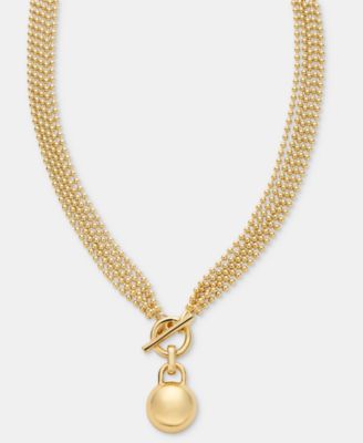 Gold-Tone Metal Beaded Chain Dome Pendant Necklace