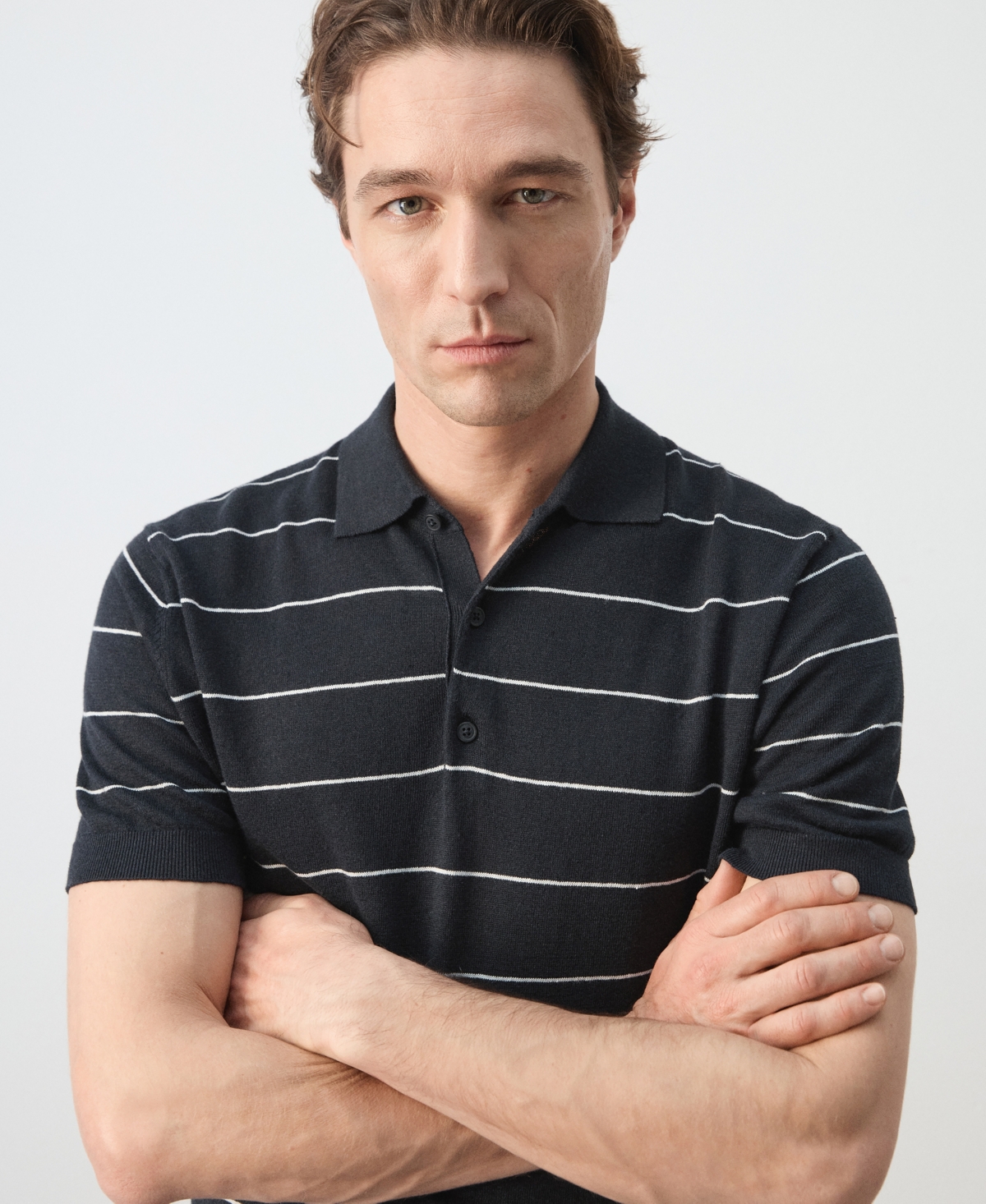 Mango Men's Striped Linen-Blend Polo Shirt
