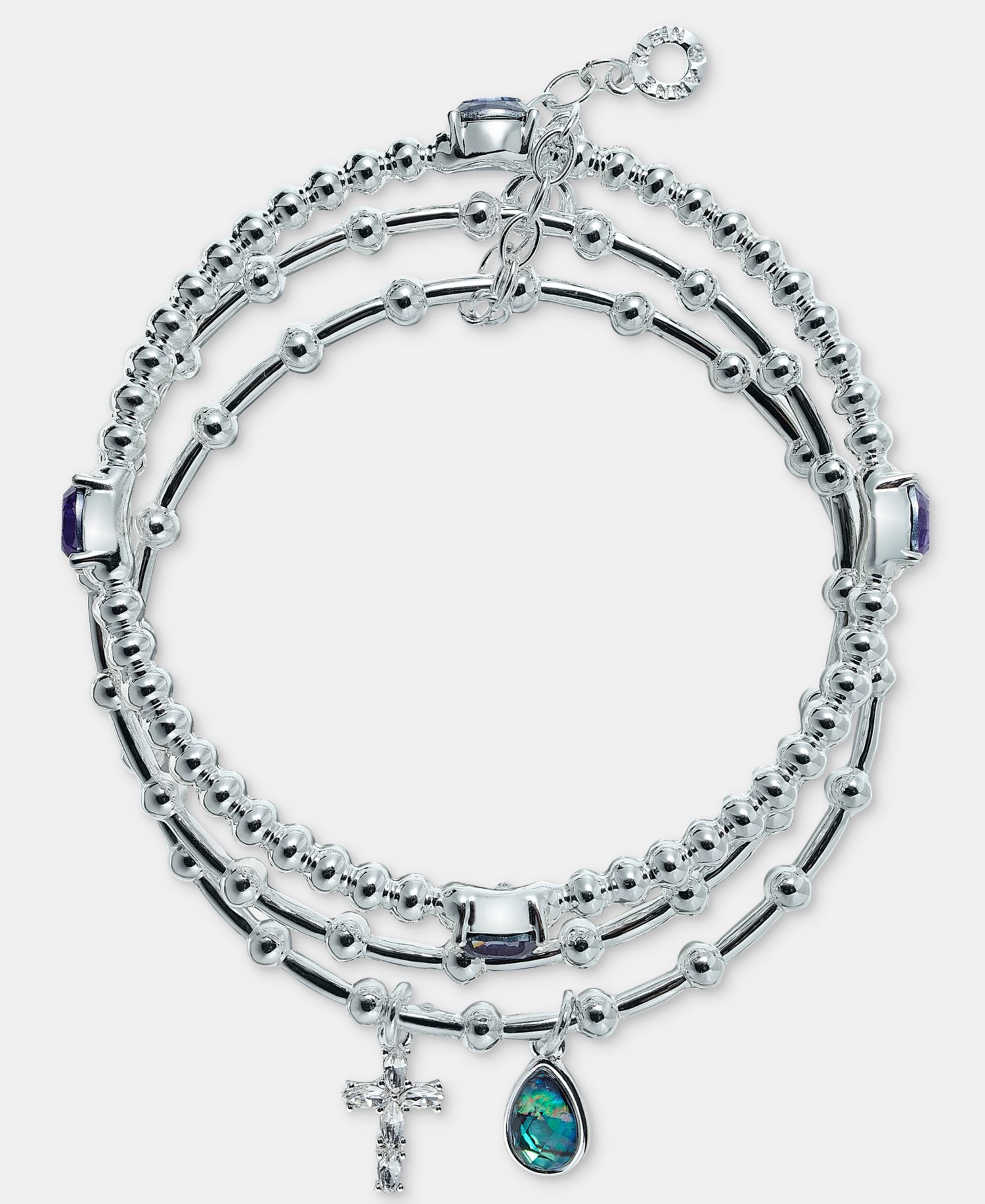 Cross Charm Stretch Bracelets, 3-Piece Set